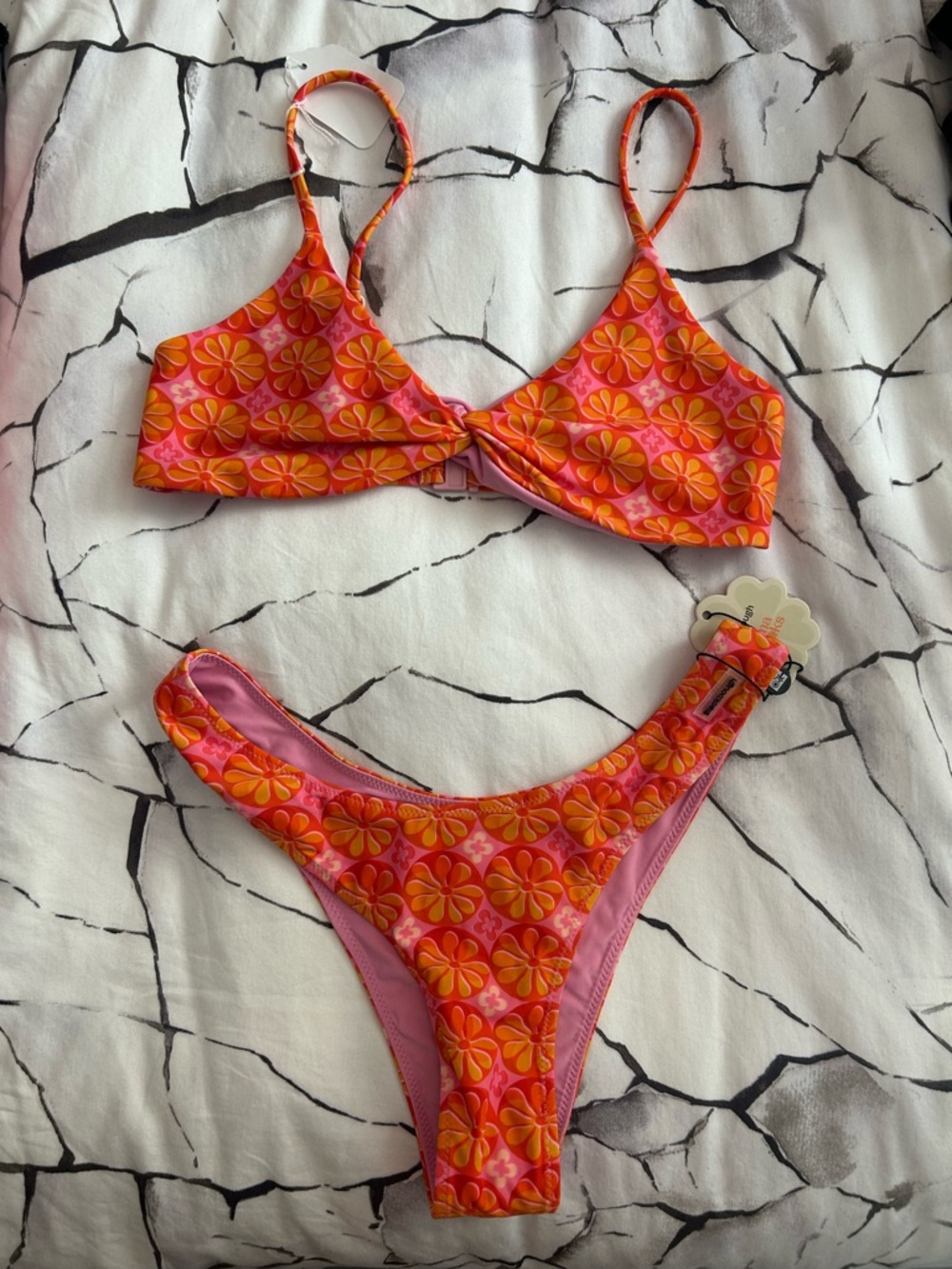 Blackbough Swim x Emma Brooks Bikini Set Floral Orange Pink NWT Size M